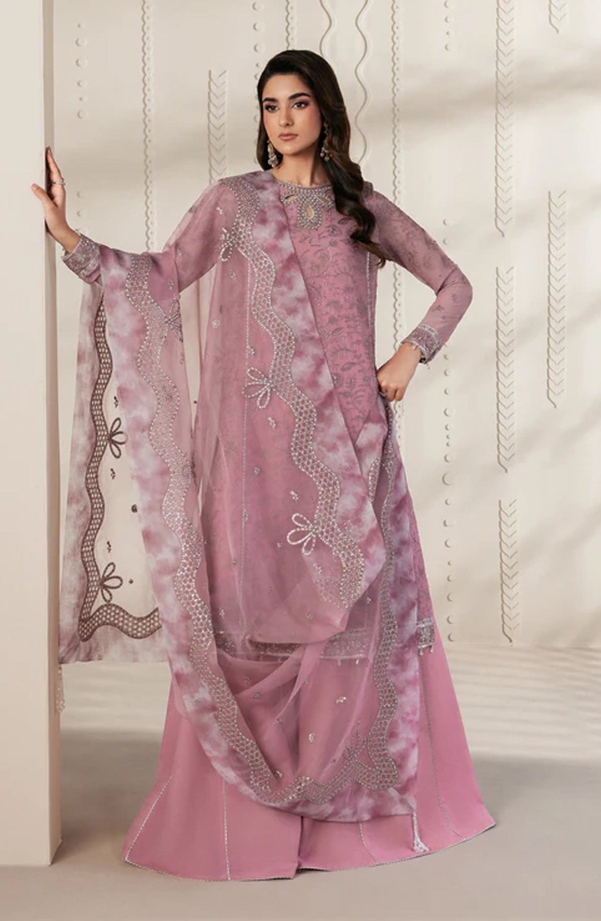 Bayaan by Zarif Embroidered Chiffon Unstitched 3 Piece Suit - 03 Siyaan - ZRF26BYN - Pink - Festive Collection