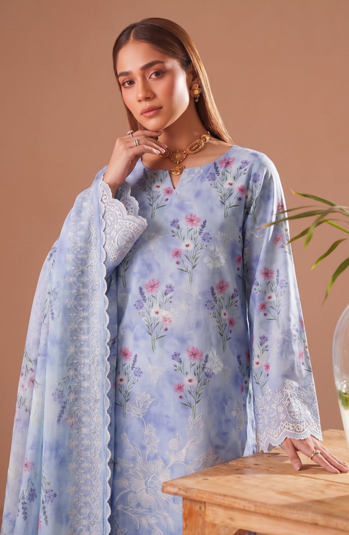 Bella by Amna Khadija Embroidered Viscose Unstitched 3 Piece Suit - D-05 - AM26BEL - Sky Blue - Winter Collection