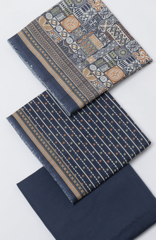 Bin Saeed Printed Khaddar Unstitched 3 Piece Suit - D-04 - BS26KTR - Blue - Winter Collection