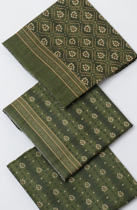 Bin Saeed Printed Khaddar Unstitched 3 Piece Suit - D-09 - BS26KTR - Green - Winter Collection