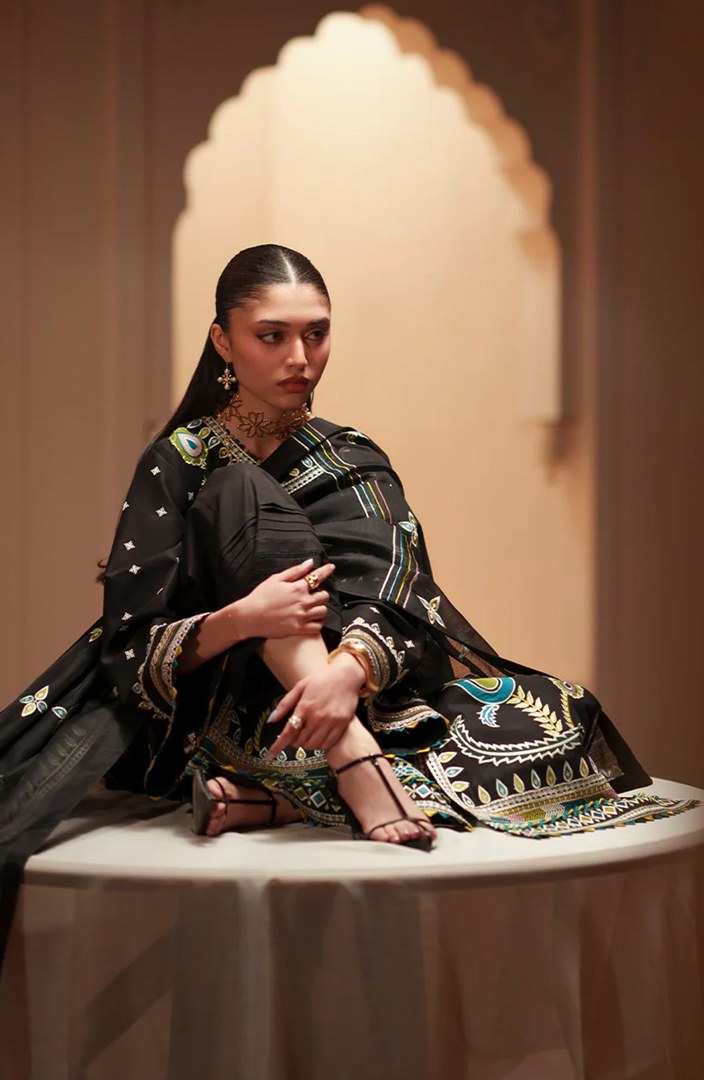 Bin Ilyas Mashriq Luxury Embroidered Lawn Unstitched 3 Piece Suit - D-118-B - BL26MQR - Black - Summer Collection