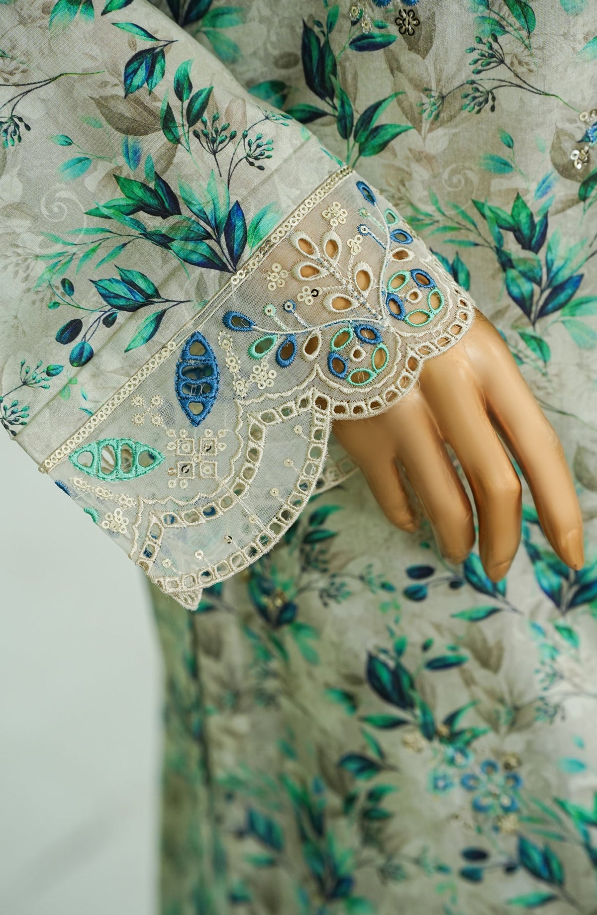 Bin Saeed Chikankari & Appliquekari Stitched 3 Piece Suit - D-03 - BS26QKI - Teal - Festive Collection