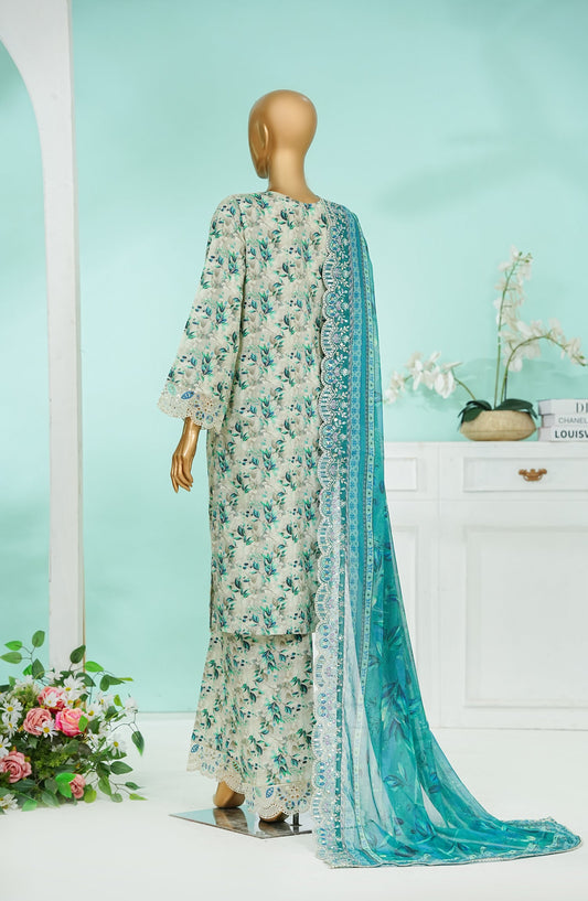 Bin Saeed Chikankari & Appliquekari Stitched 3 Piece Suit - D-03 - BS26QKI - Teal - Festive Collection
