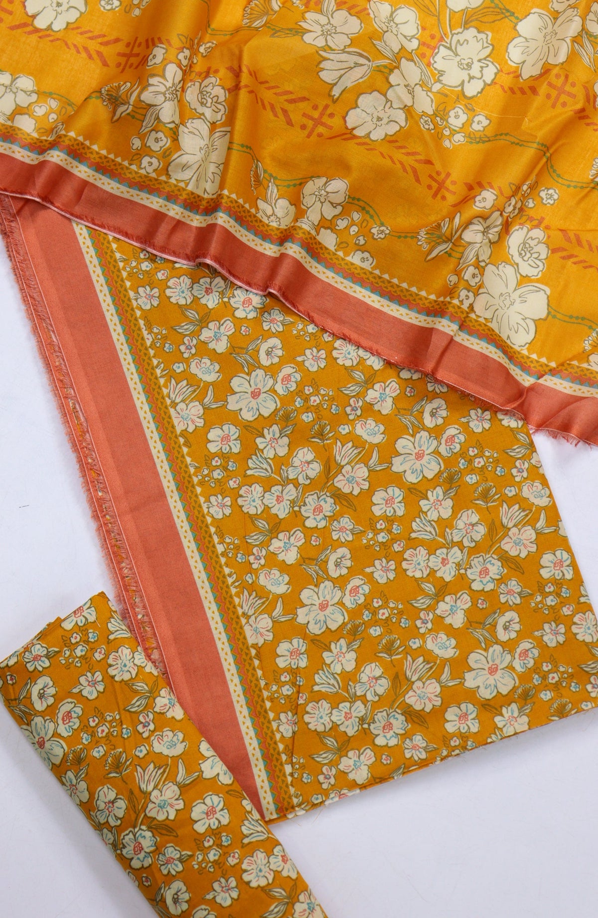 Bin Saeed Digital Printed Cotton Cambric Unstitched 3 Piece Suit - Design-59 - BS25DCC - Orange - Summer Collection