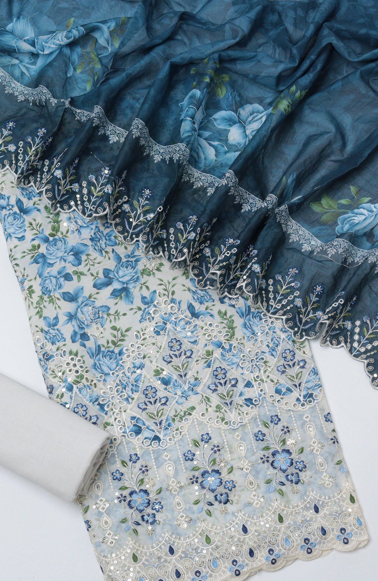 Bin Saeed Embroidered Cambric Unstitched 3 Piece Suit - D-04 - BS26UCB - Blue - Summer Collection