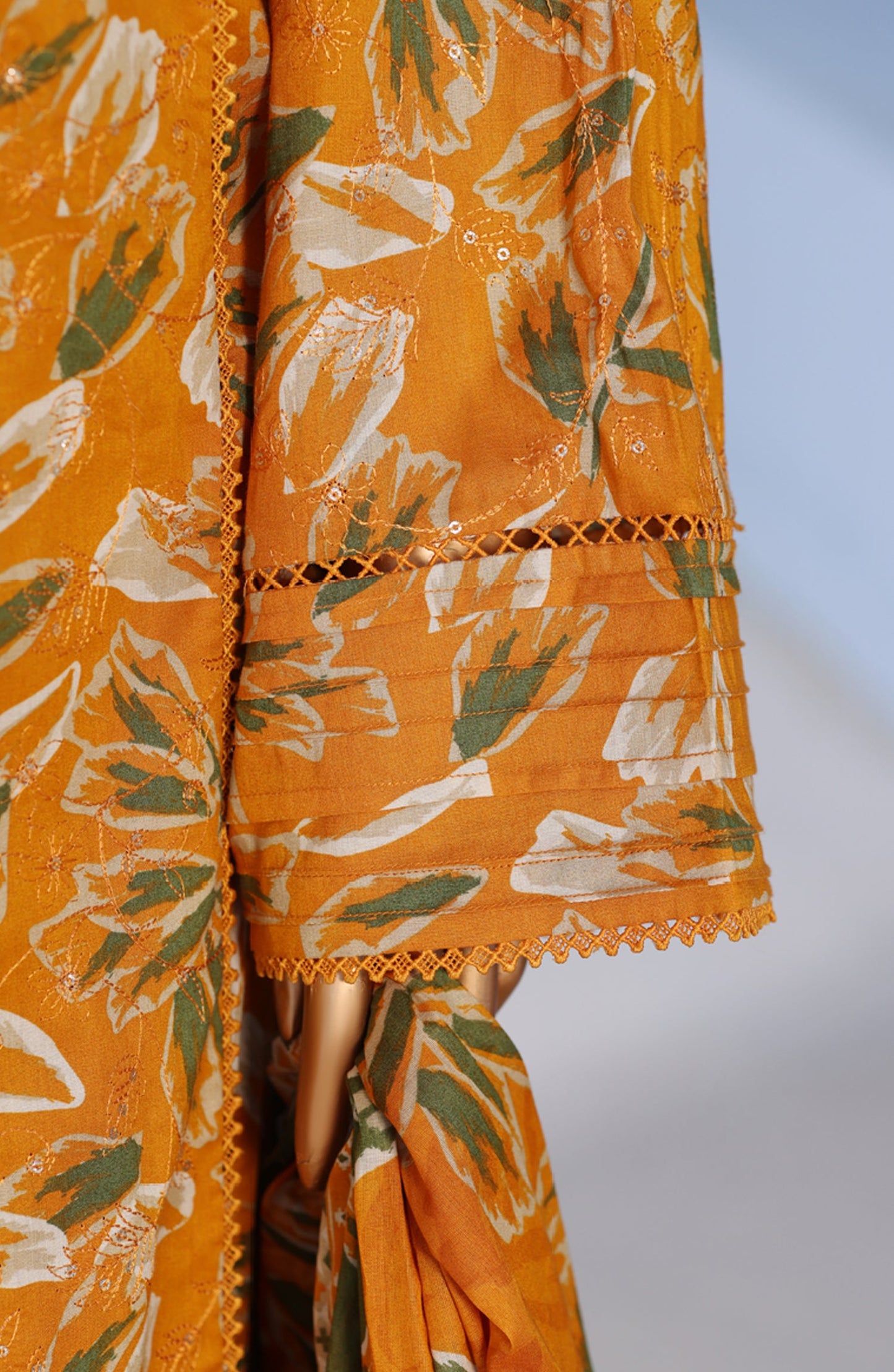 Bin Saeed Exclusive Embroidered Lawn Stitched 3 Piece Suit - D-12 - BS26PNT - Orange - Summer Collection