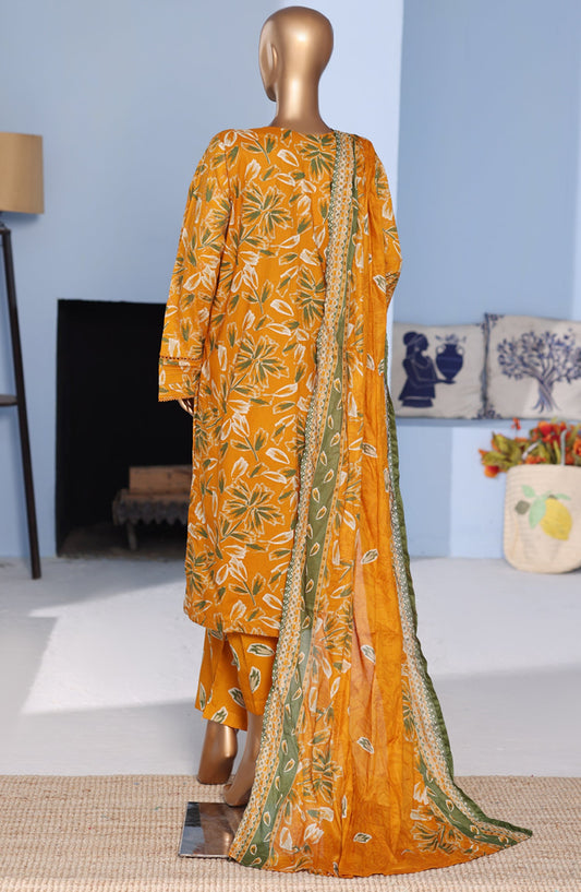 Bin Saeed Exclusive Embroidered Lawn Stitched 3 Piece Suit - D-12 - BS26PNT - Orange - Summer Collection