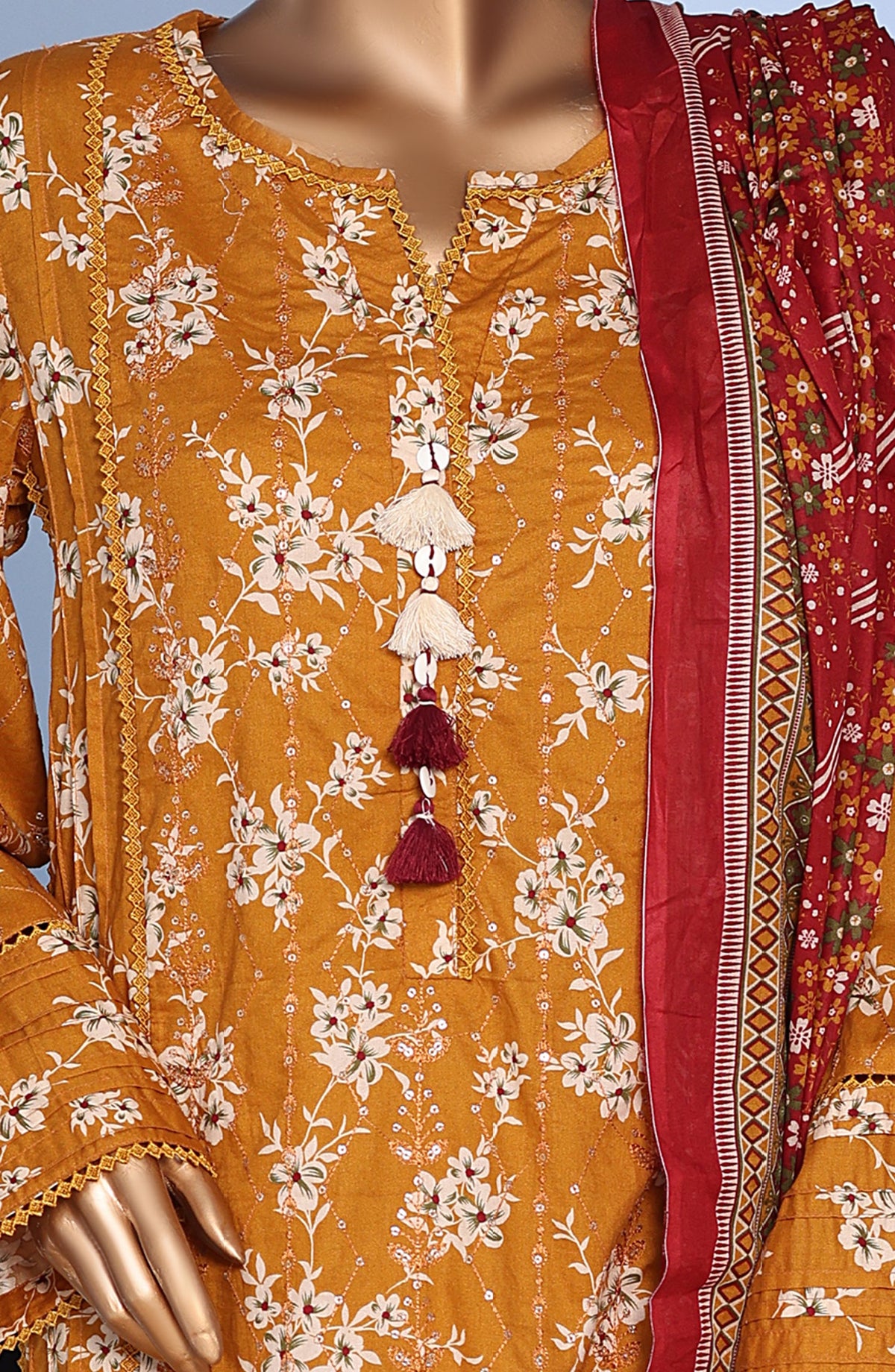 Bin Saeed Exclusive Embroidered Lawn Stitched 3 Piece Suit - D-06 - BS26PNT - Orange - Summer Collection