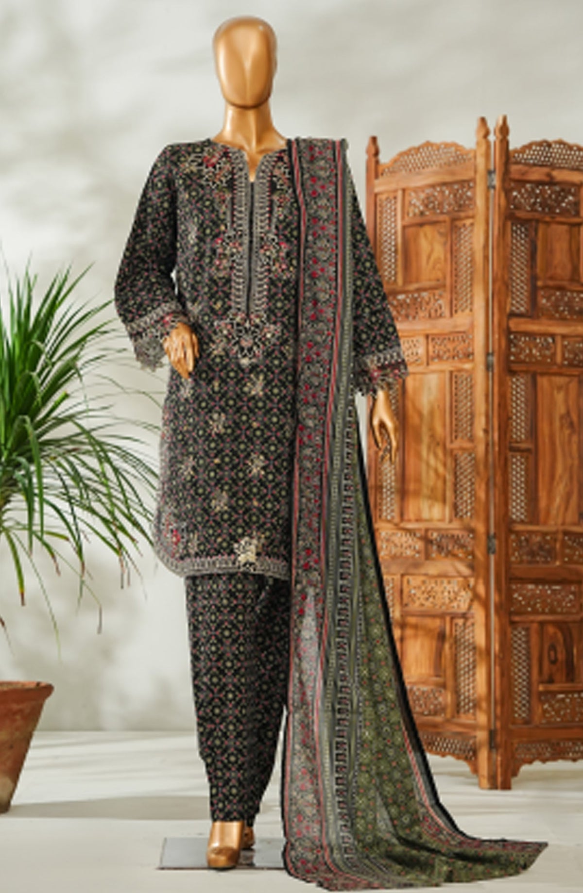 Bin Saeed Embroidered Lawn Stitched 3 Piece Suit - Design-23 - BS26EMB - Black - Summer Collection