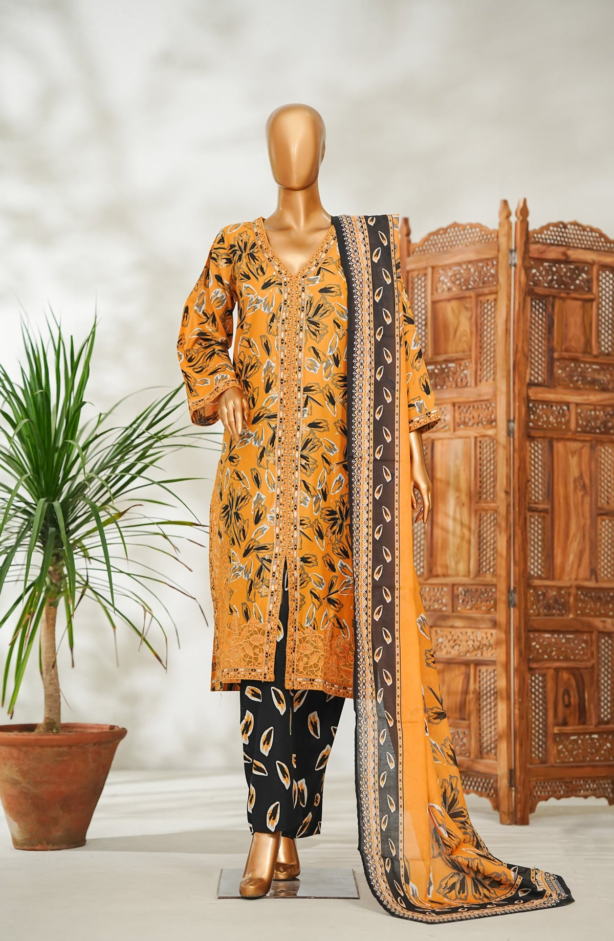 Bin Saeed Embroidered Lawn Stitched 3 Piece Suit - Design-18 - BS26EMB - Yellow - Summer Collection
