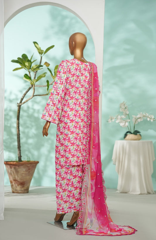 Bin Saeed Printed Lawn Stitched 3 Piece Suit - Design-01 - BS26LRY - Pink - Luxury Collection