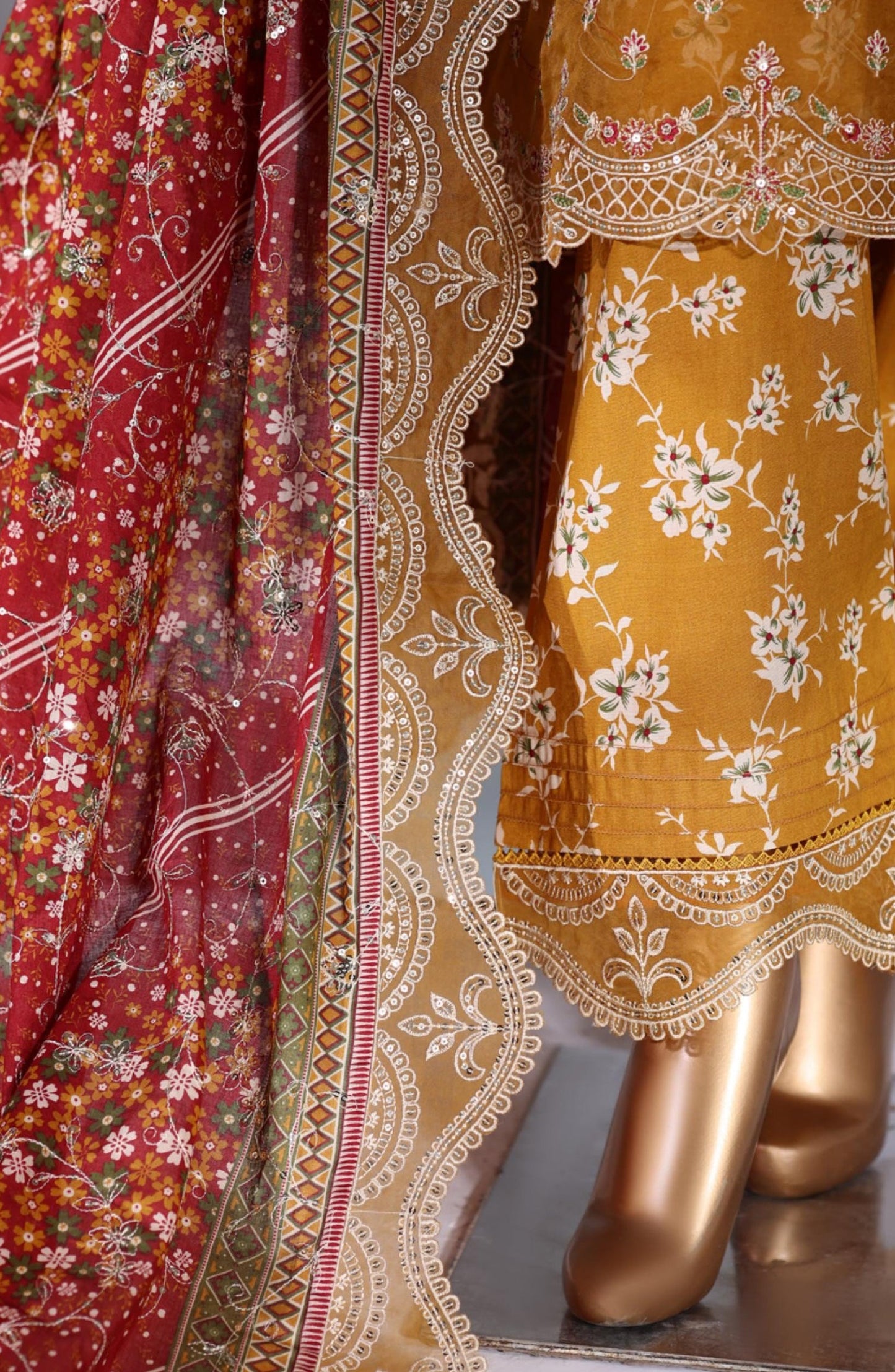 Bin Saeed Luxury Embroidered Lawn Stitched 3 Piece Suit - D-05 - BS26MTF - Mustard - Festive Collection