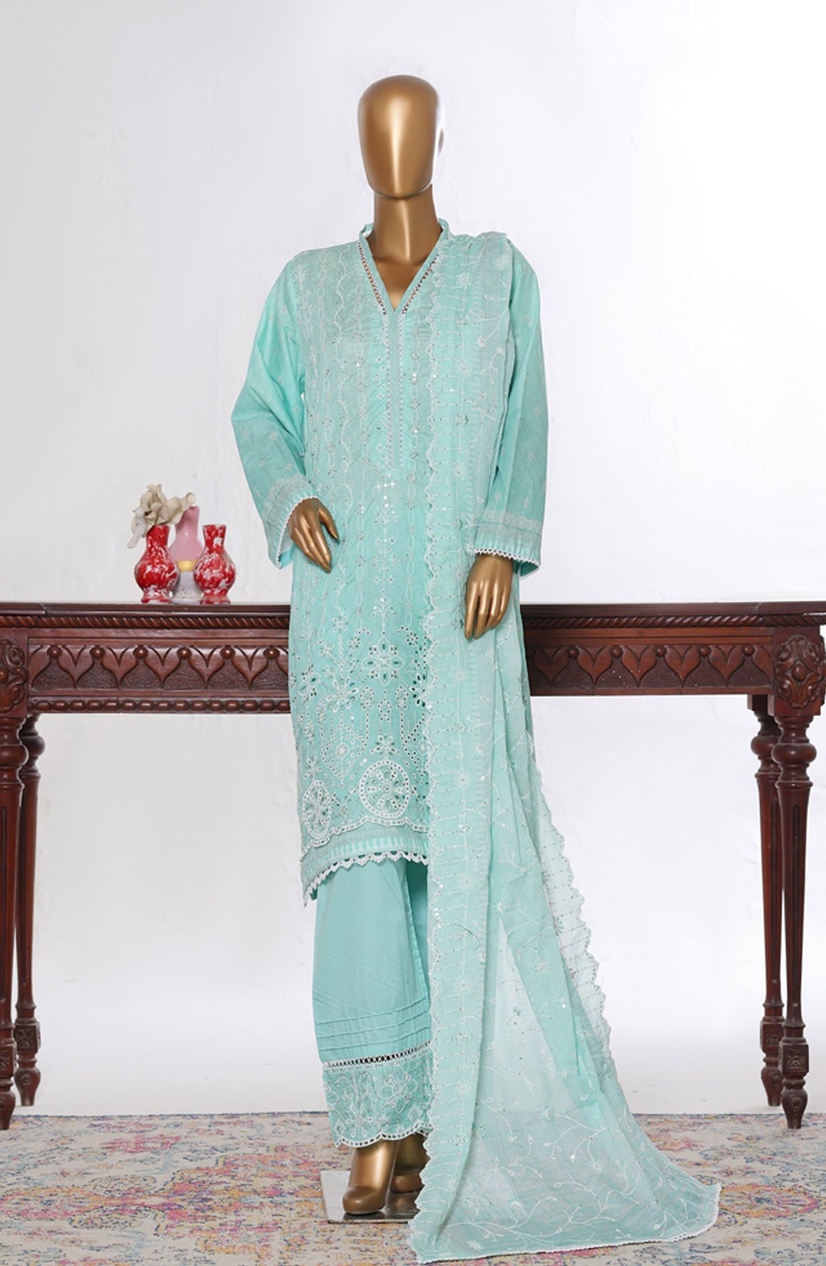 Bin Saeed Luxury Embroidered Cotton Stitched 3 Piece Suit - Design-34 - BS26LUX - Blue - Mid Summer Collection