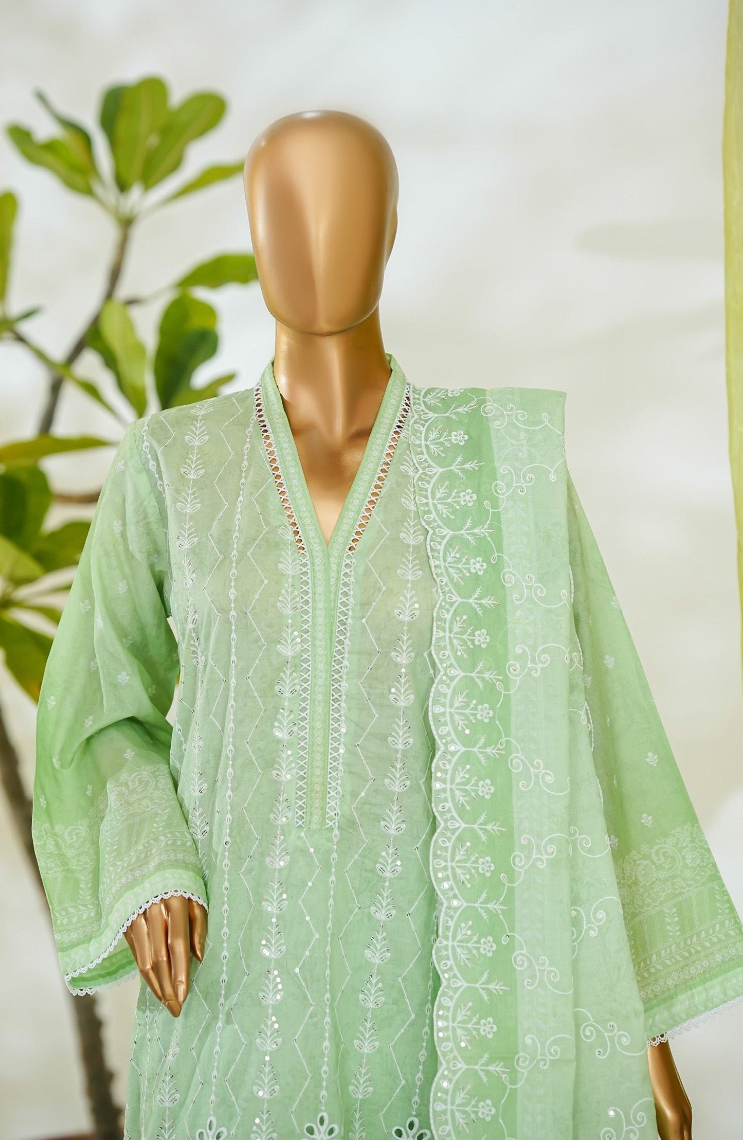 Bin Saeed Luxury Embroidered Cotton Stitched 3 Piece Suit - Design-05 - BS26LUX - Green - Mid Summer Collection