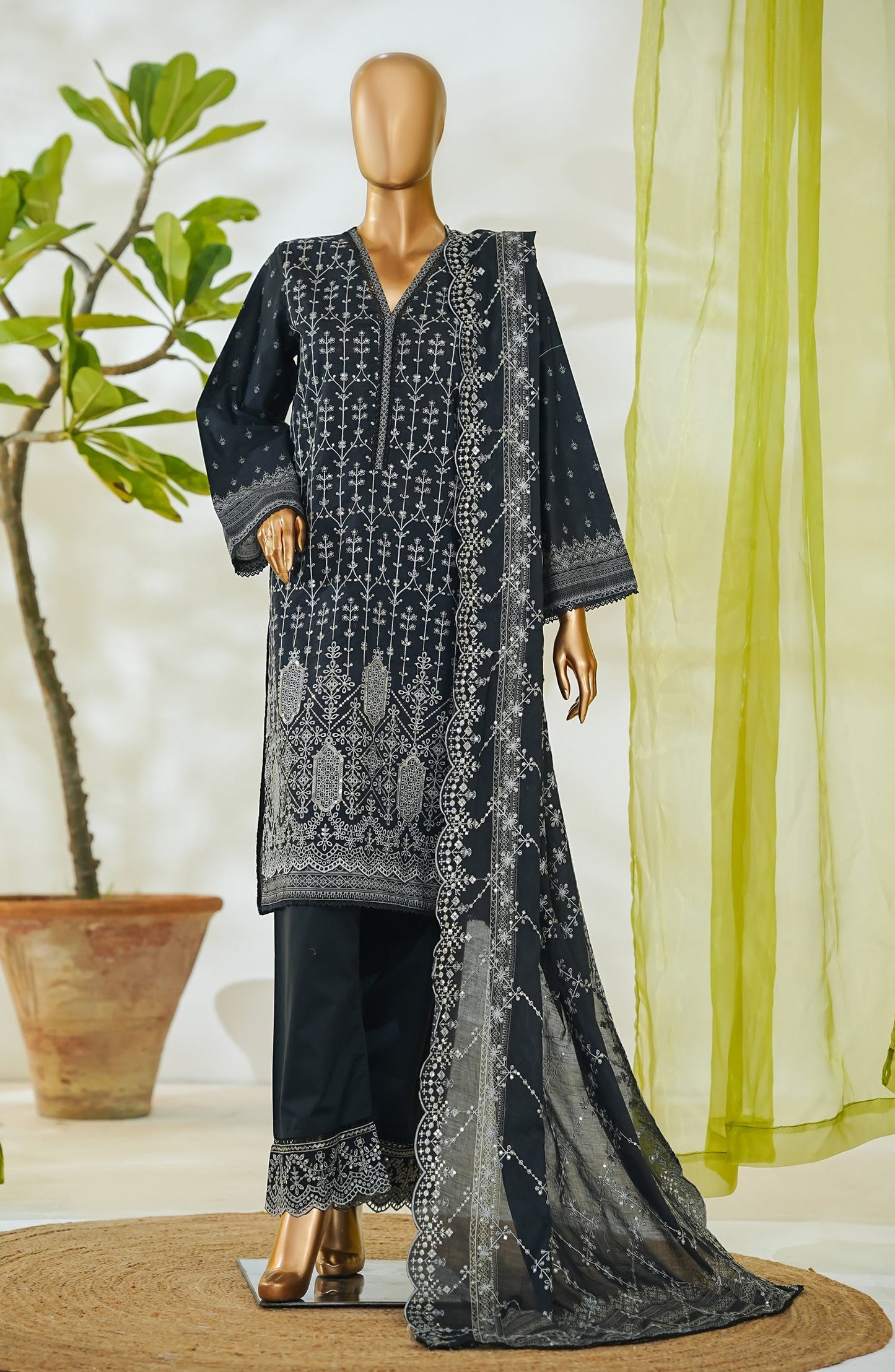 Bin Saeed Luxury Embroidered Cotton Stitched 3 Piece Suit - Design-01 - BS26LUX - Black - Mid Summer Collection