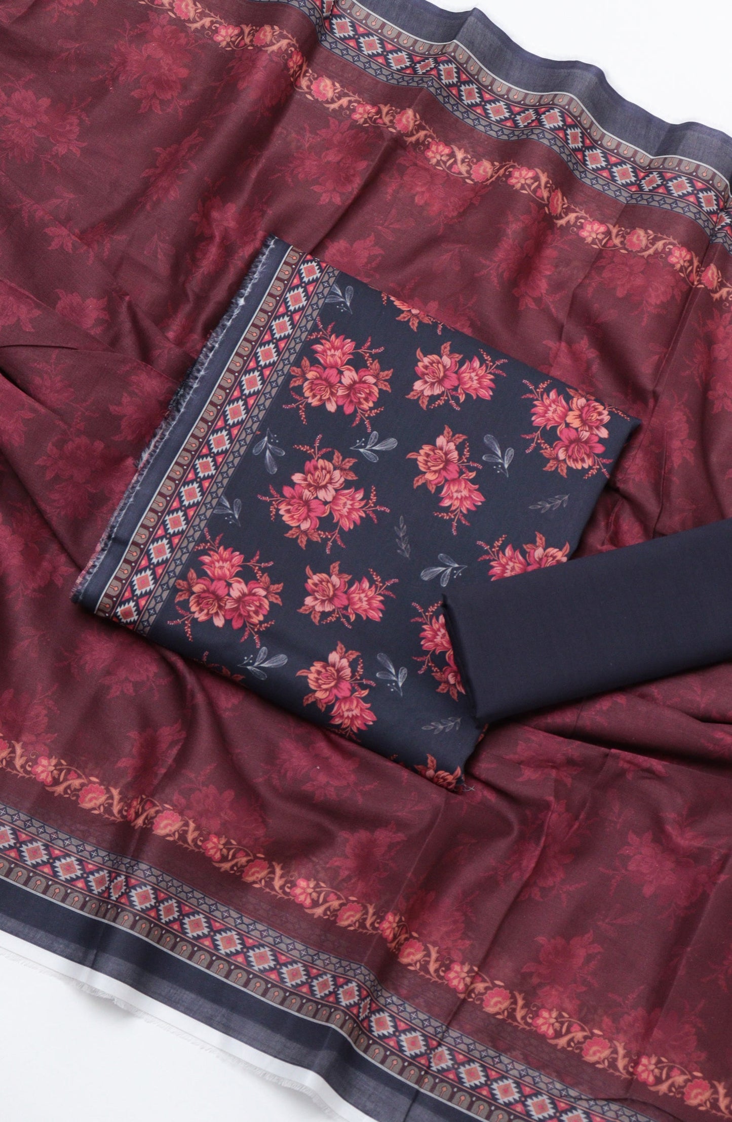 Bin Saeed Printed Cotton Unstitched 3 Piece Suit - D-22 - BS26PRTH - Black - Summer Collection