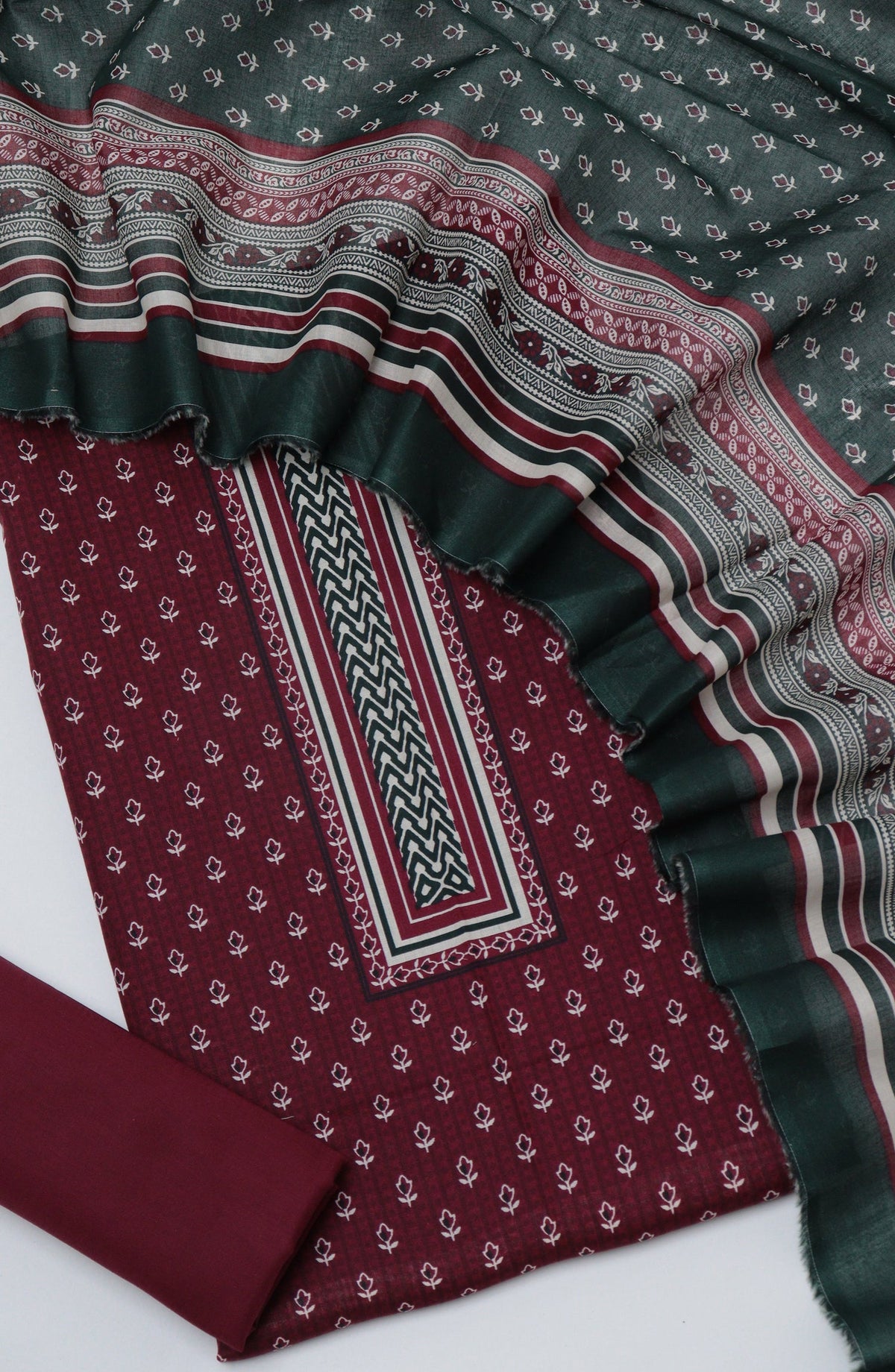Bin Saeed Printed Cotton Unstitched 3 Piece Suit - D-04 - BS26PRTH - Maroon - Summer Collection