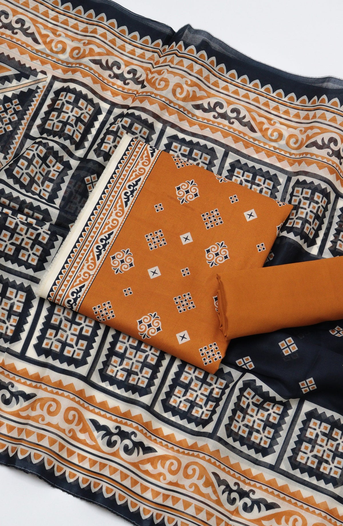 Bin Saeed Printed Cotton Unstitched 3 Piece Suit - D-04 - BS26FTH - Orange - Summer Collection