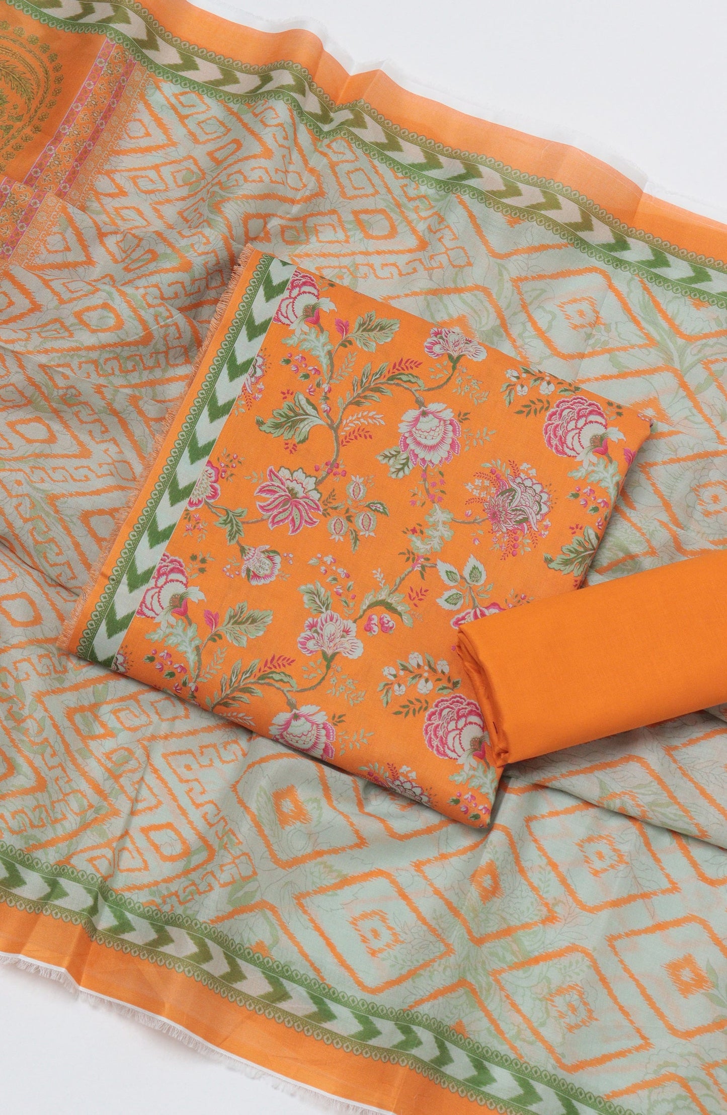 Bin Saeed Printed Cotton Unstitched 3 Piece Suit - D-03 - BS26FTH - Orange - Summer Collection
