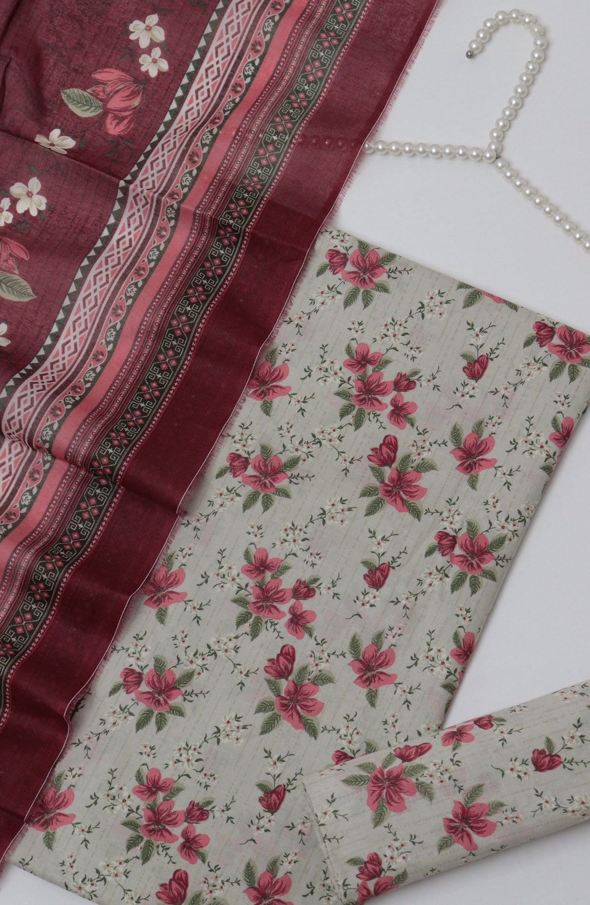 Bin Saeed Printed Cotton Unstitched 3 Piece Suit - D-09 - BS26FTH - Maroon - Summer Collection