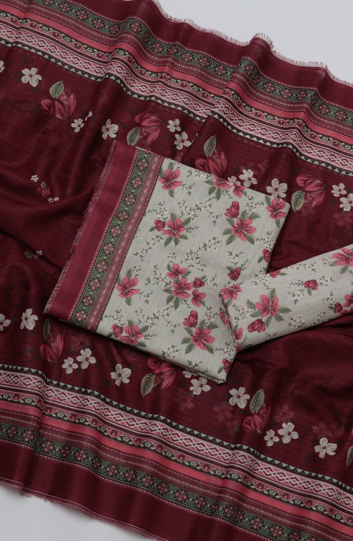 Bin Saeed Printed Cotton Unstitched 3 Piece Suit - D-09 - BS26FTH - Maroon - Summer Collection