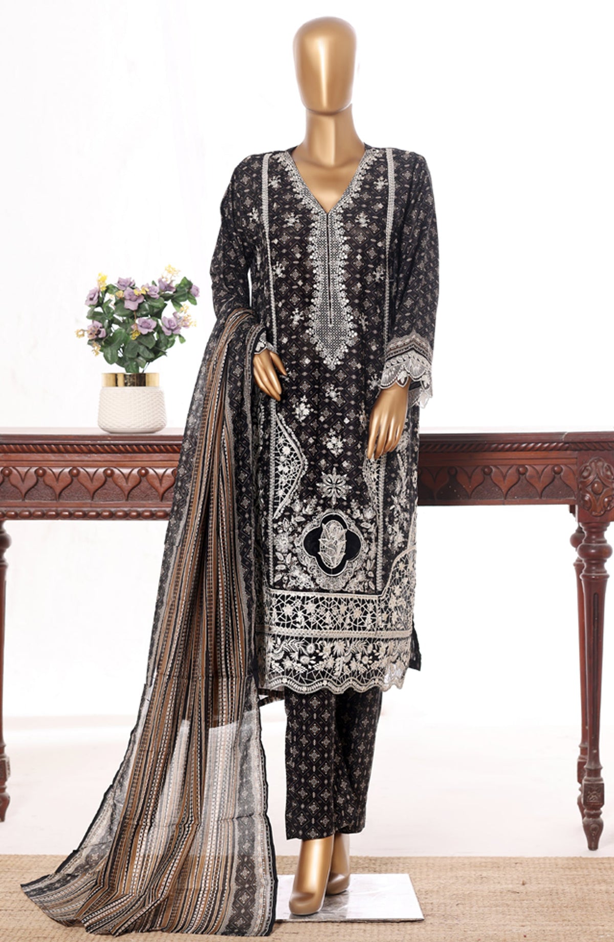 Bin Saeed Embroidered Lawn Stitched 3 Piece Suit - Design-08 - BS26BRD - Black - Summer Collection