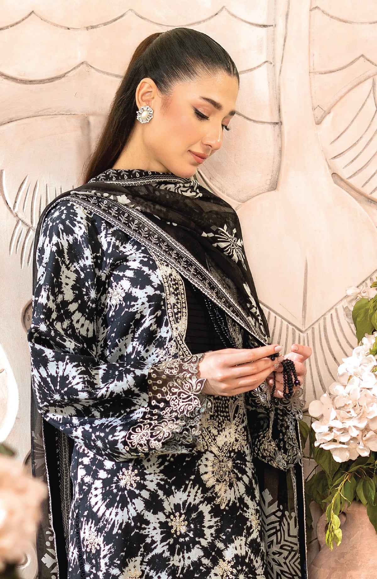 Blossom by Sanam Saeed Embroidered Lawn Unstitched 3 Piece Suit - D-01 - AK26BLM - Black - Summer Collection