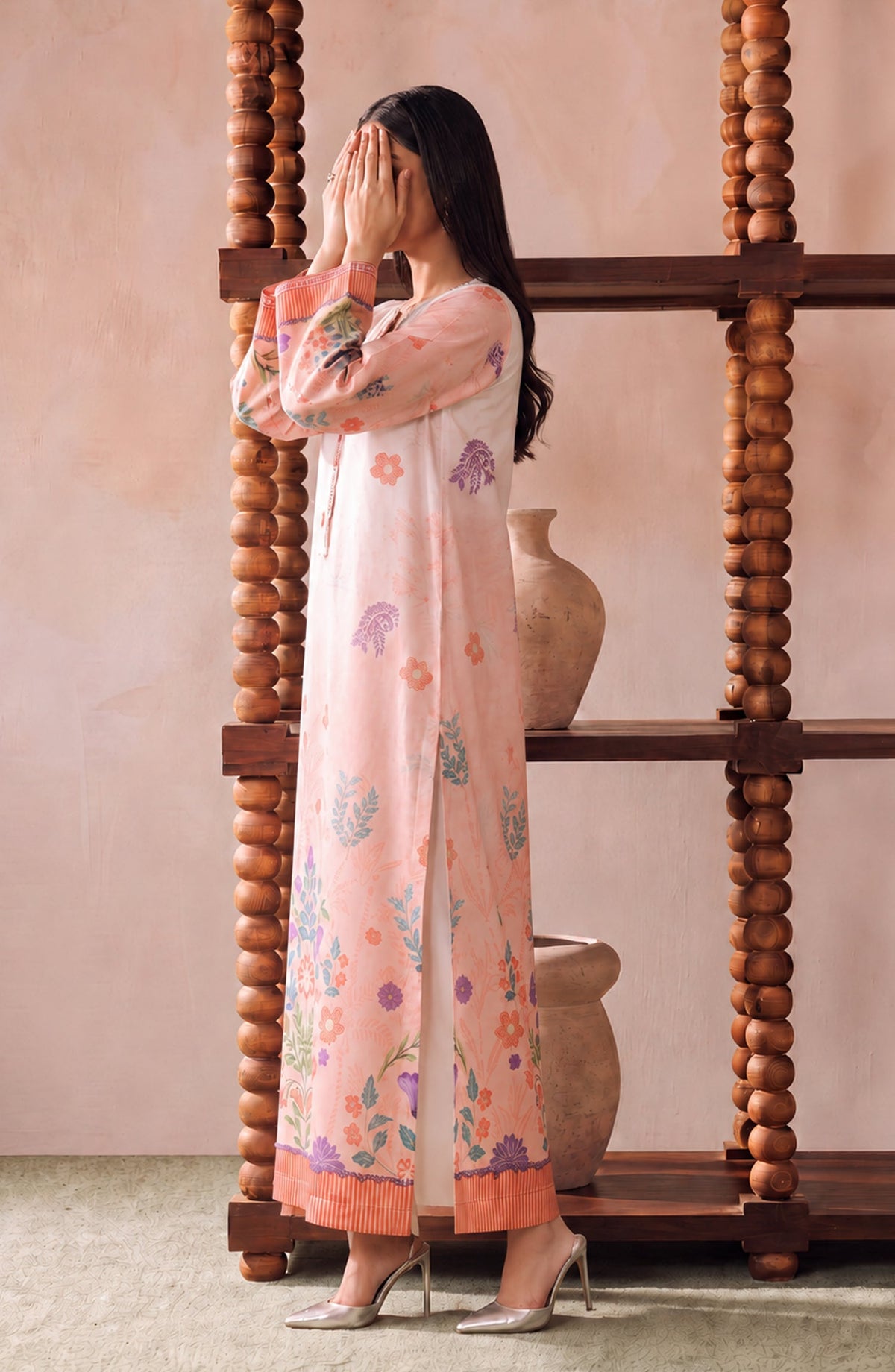 Boho by Amna Khadija Printed D Crepe Stitched Kaftan - AKPB-04 - AM26BOH - Peach - Summer Collection