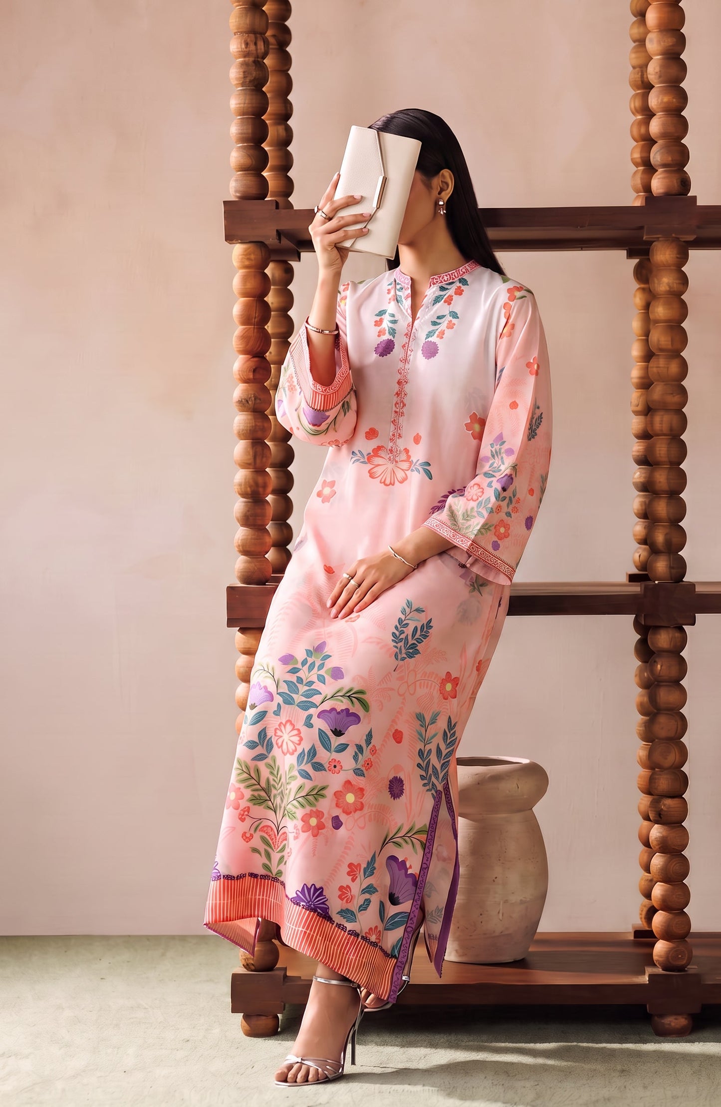 Boho by Amna Khadija Printed D Crepe Stitched Kaftan - AKPB-04 - AM26BOH - Peach - Summer Collection