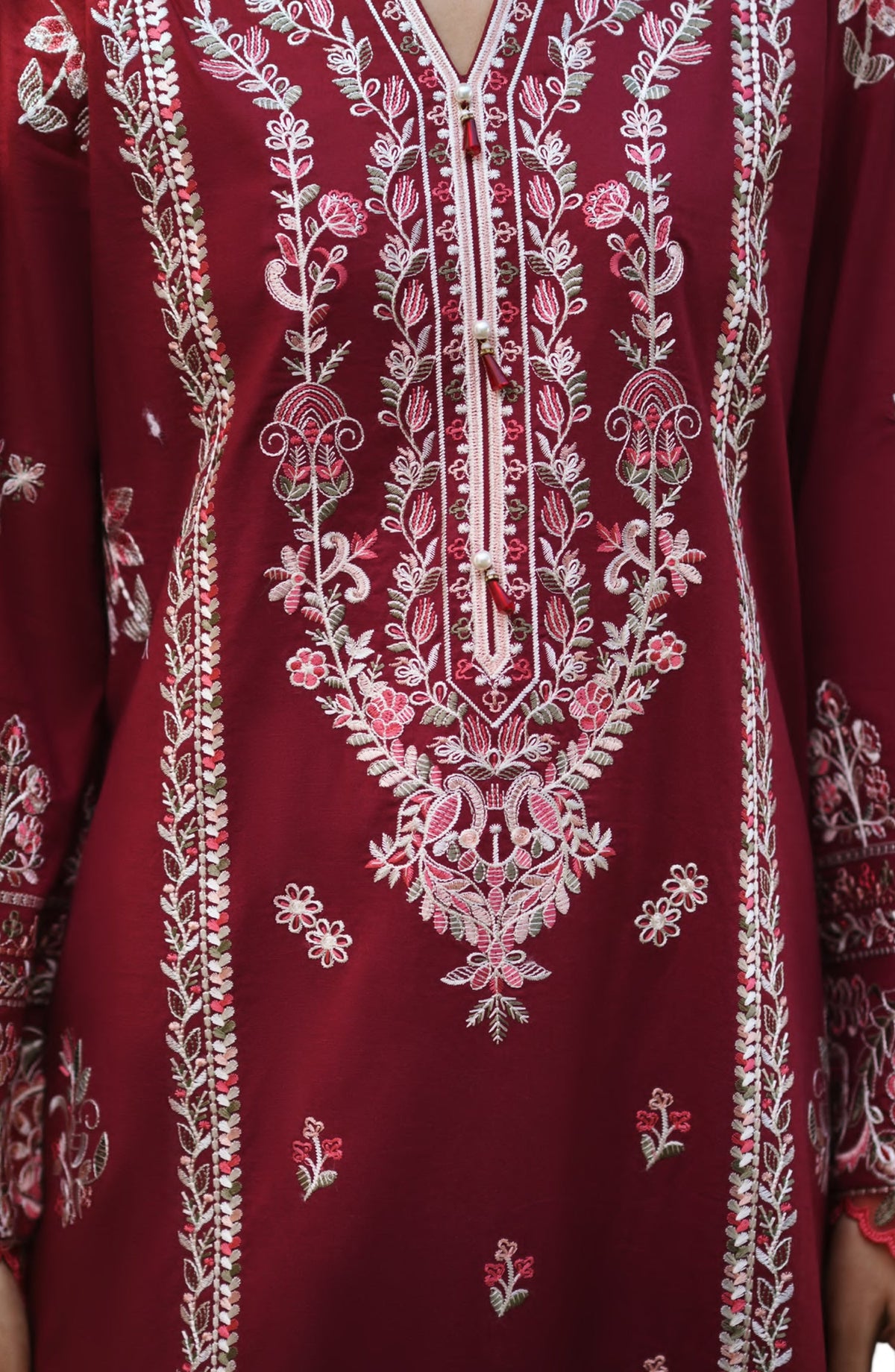 Breathe by Casual Lite Embroidered Cotton Cambric Stitched 3 Piece Suit - 02 Fiadh Blossom - CL26BRTH - Red - Summer Collection