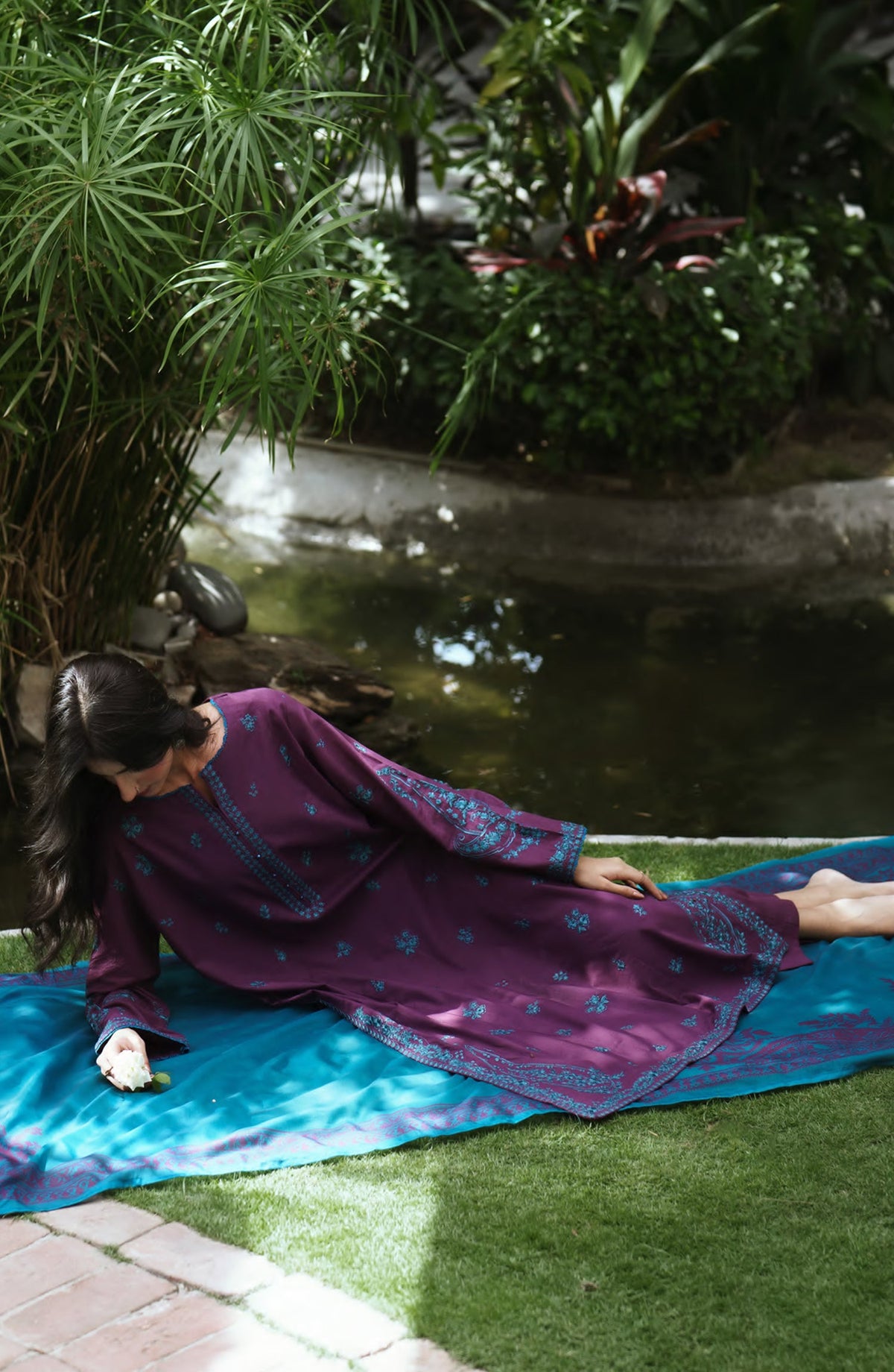 Breathe by Casual Lite Embroidered Cotton Cambric Stitched 3 Piece Suit - 03 Elis Twilight - CL26BRTH - Purple - Summer Collection