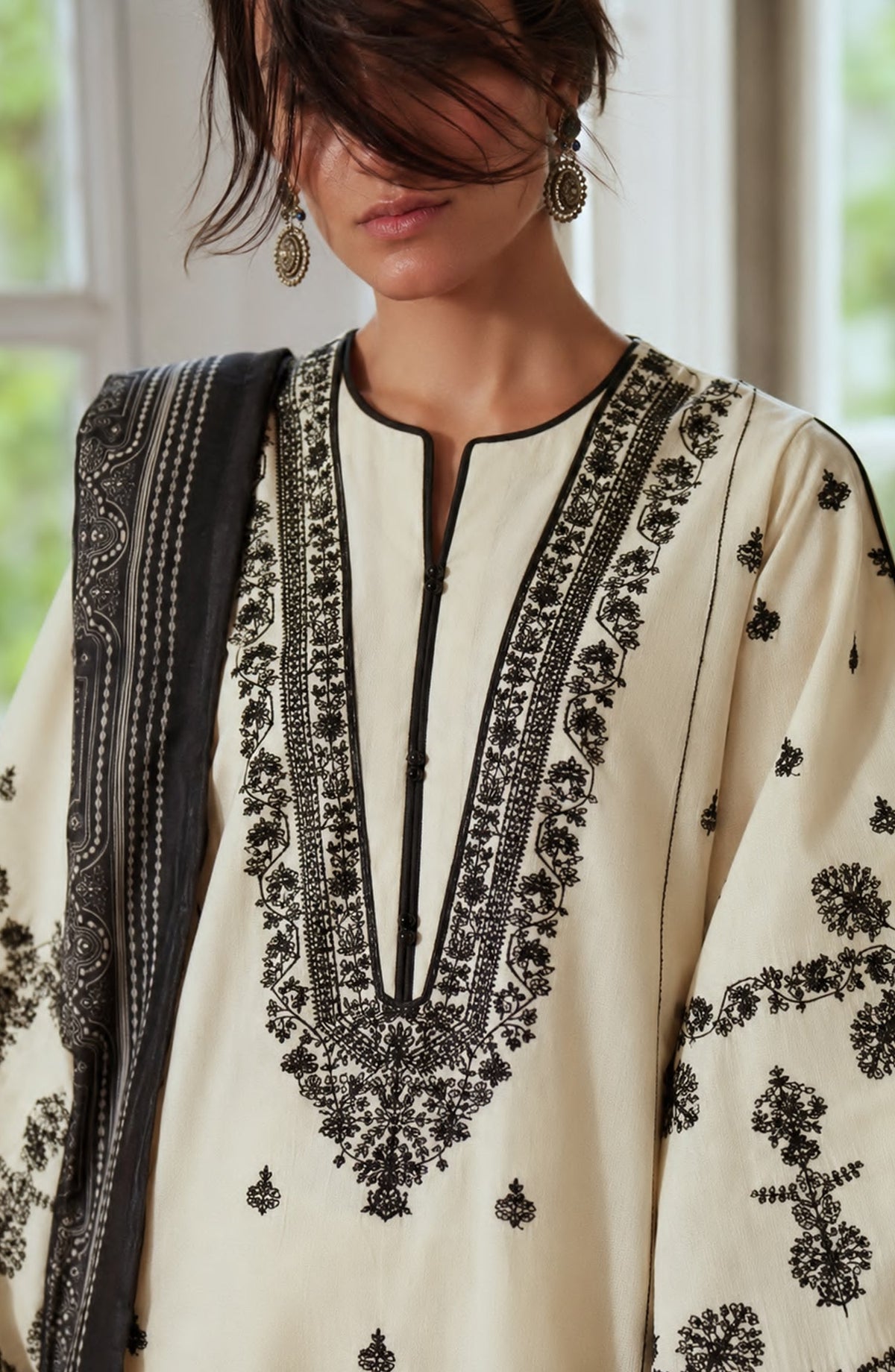 Breathe by Casual Lite Embroidered Cotton Cambric Stitched 3 Piece Suit - 06 Roisin Ivory - CL26BRTH - Fawn - Summer Collection