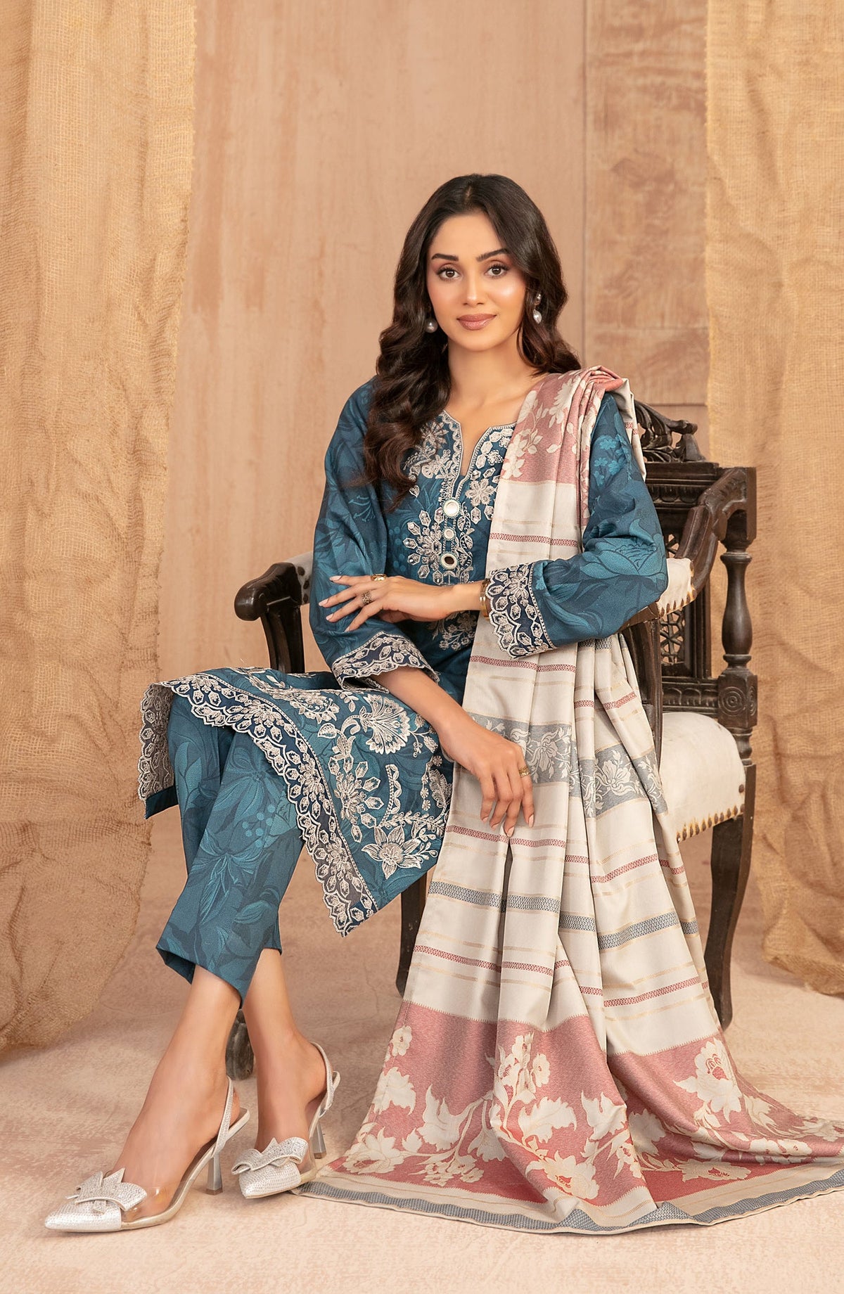 Cassa by Tawakkal Fabrics Embroidered Dhanak Unstitched 3 Piece Suit - D-5402 - TF25CASA - Blue - Winter Collection