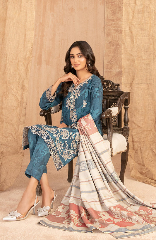 Cassa by Tawakkal Fabrics Embroidered Dhanak Unstitched 3 Piece Suit - D-5402 - TF25CASA - Blue - Winter Collection