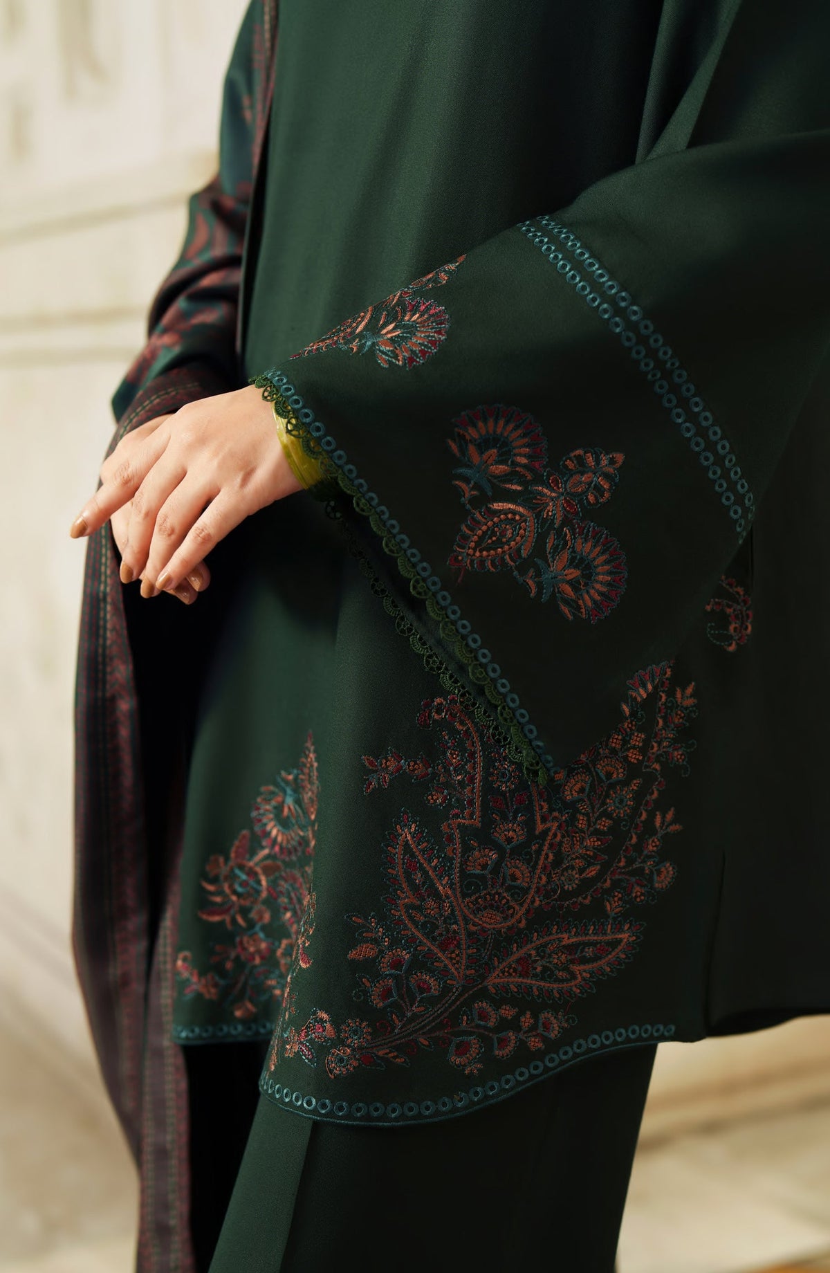 Casual Lite Moksha Embroidered Silk Karandi Stitched 3 Piece Suit - D-03 SABA - CL26MK - Green - Winter Collection