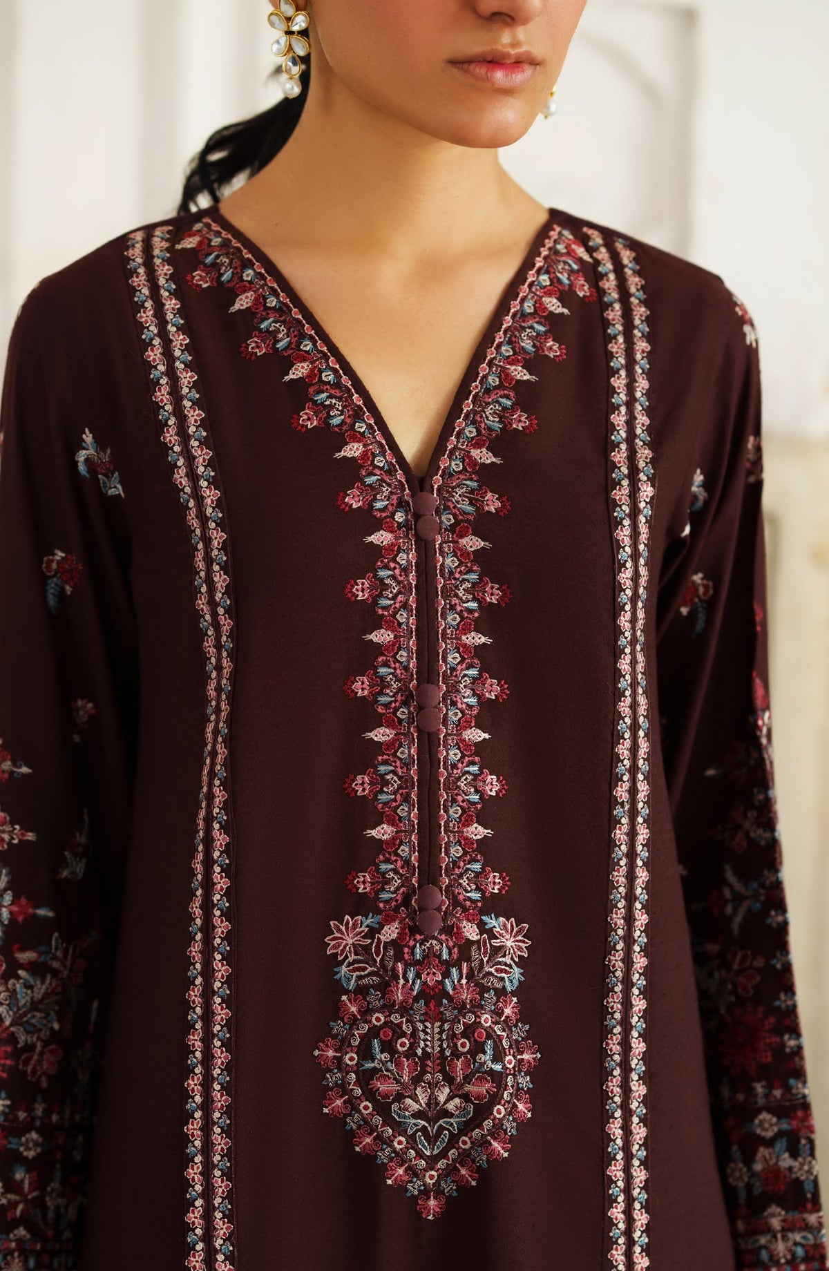 Casual Lite Moksha Embroidered Silk Karandi Stitched 3 Piece Suit - D-04 BARAN - CL26MK - Maroon - Winter Collection