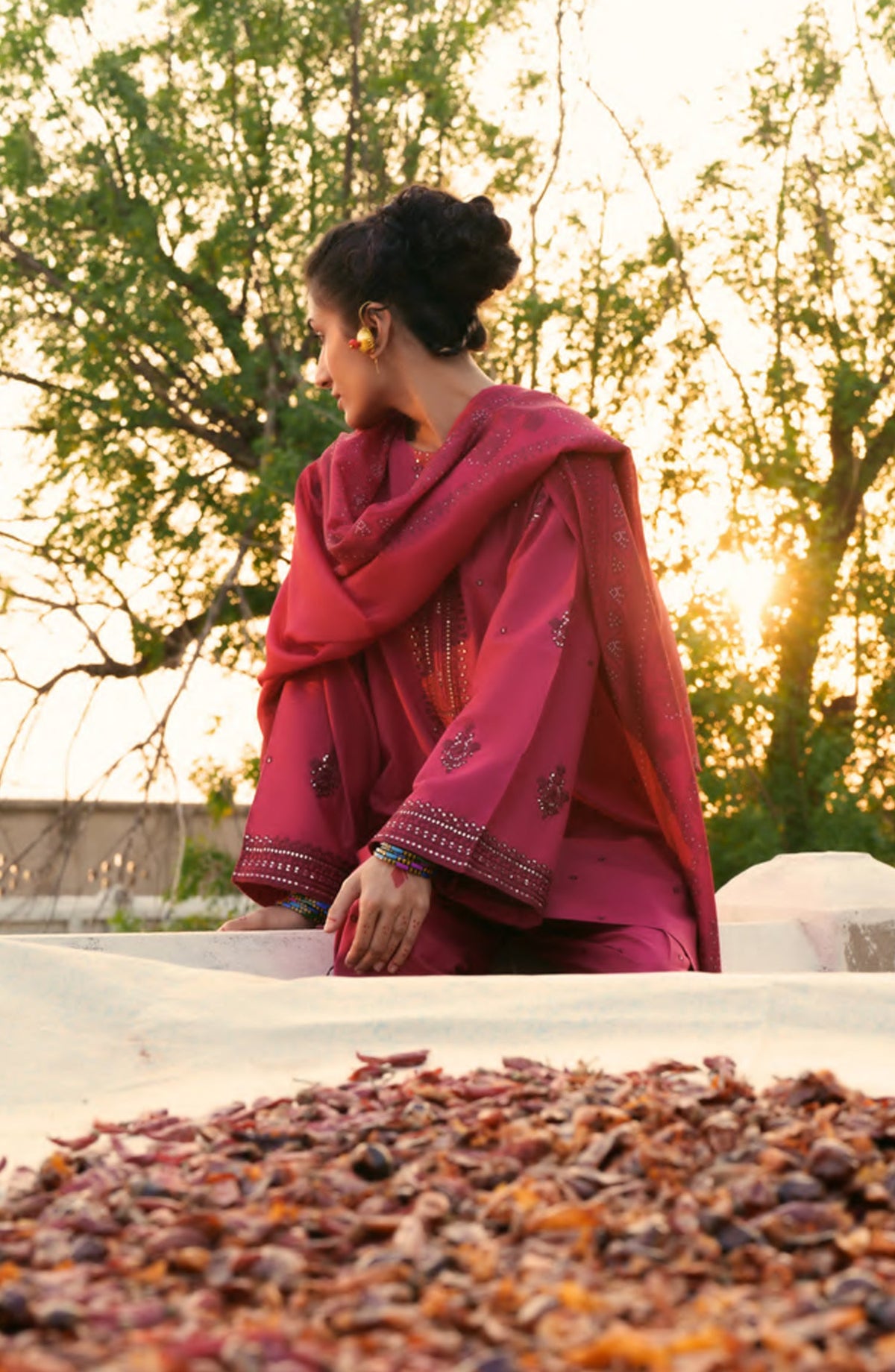Casual Lite HER Summer Embroidered Cotton Lawn Stitched 3 Piece Suit - Veloura - CL26HER - Maroon - Festive Collection