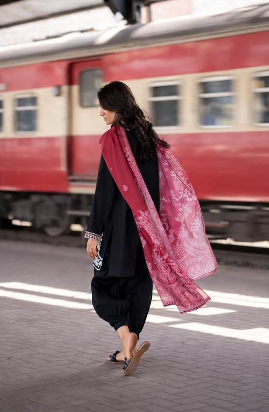 Casual Lite Embroidered Cotton Lawn Stitched 3 Piece Suit - Noir Grace - CL26TRV - Black - Summer Travels Collection