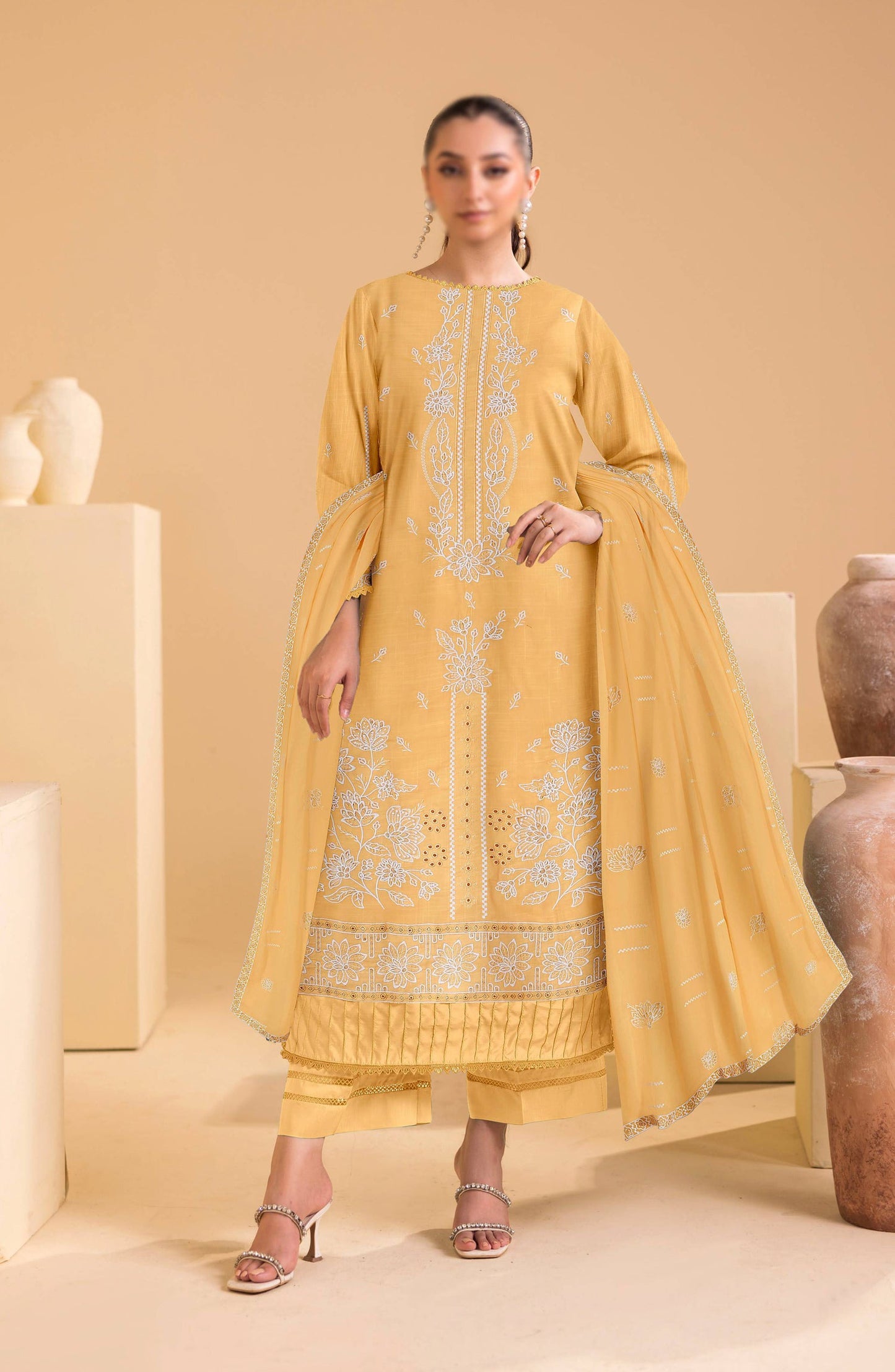 Chandni by Al Karim Embroidered Lawn Unstitched 3 Piece Suit - D-04 - AK26CHN - Yellow - Summer Collection