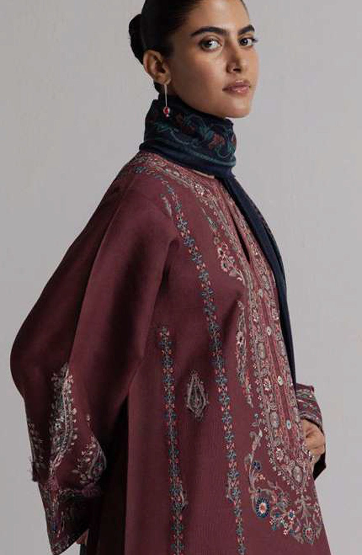 Coco by Zara Shahjahan Embroidered Khaddar Unstitched 3 Piece Suit - D-1A - ZS26CW - Burgundy - Winter Collection