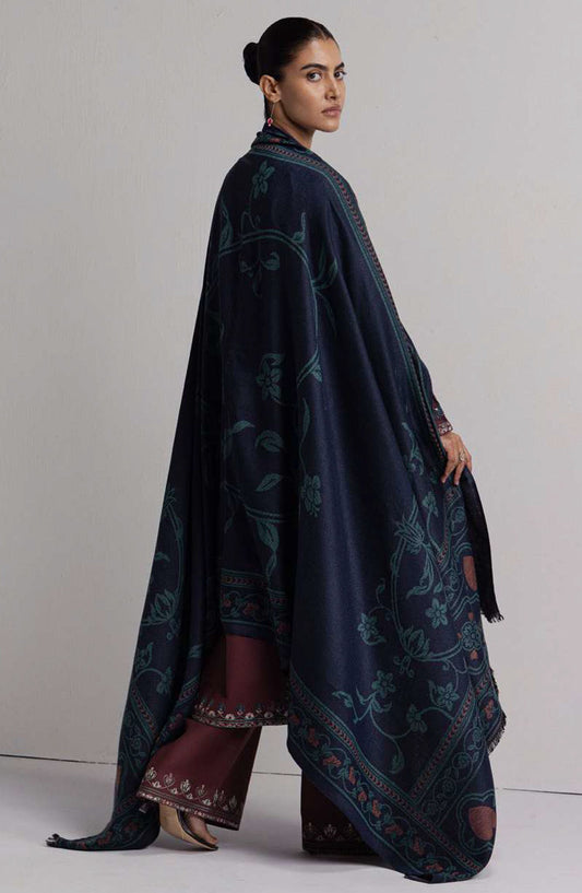 Coco by Zara Shahjahan Embroidered Khaddar Unstitched 3 Piece Suit - D-1A - ZS26CW - Burgundy - Winter Collection