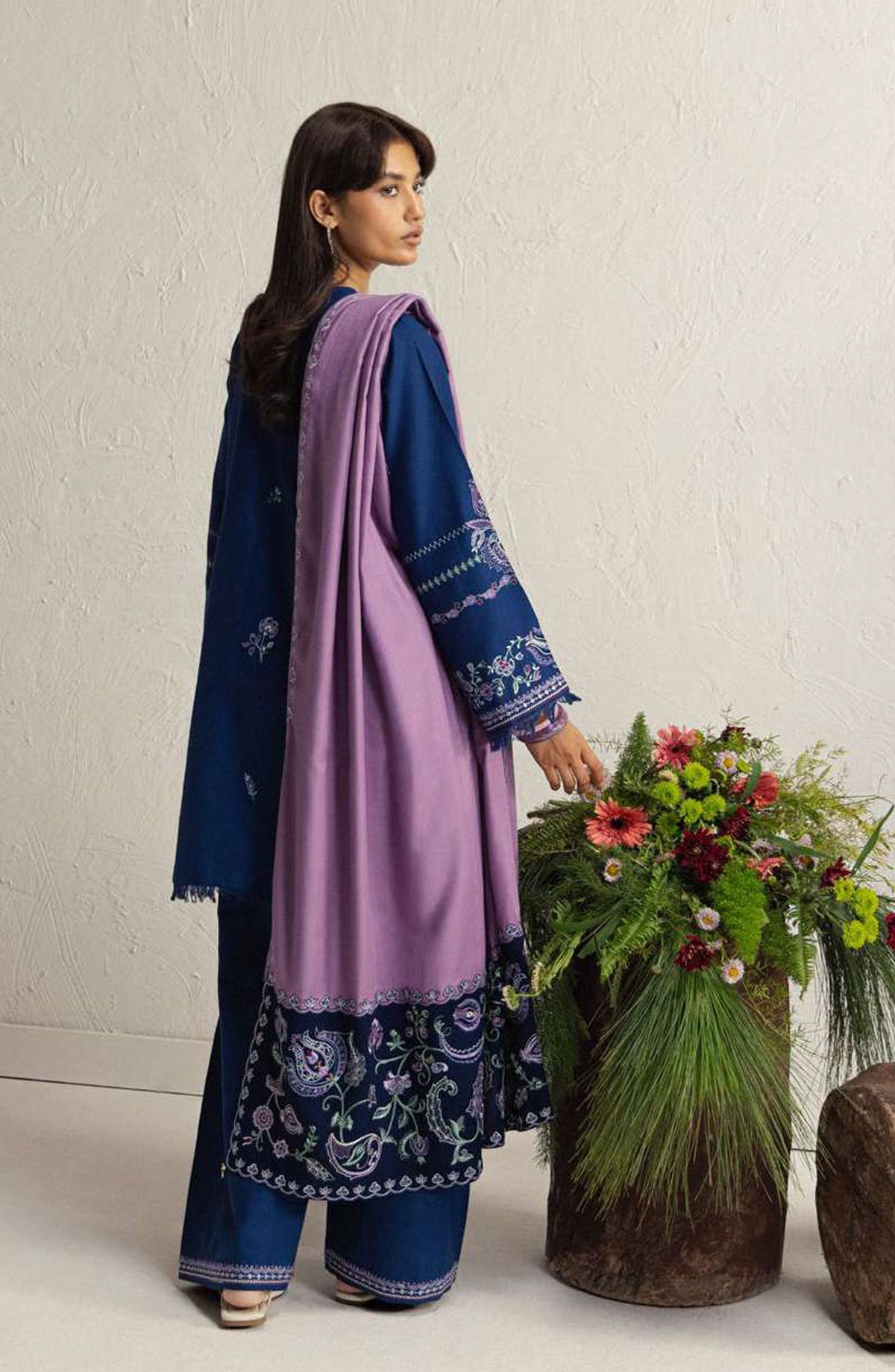 Coco by Zara Shahjahan Embroidered Khaddar Unstitched 3 Piece Suit - D-4A - ZS26CW - Blue - Winter Collection