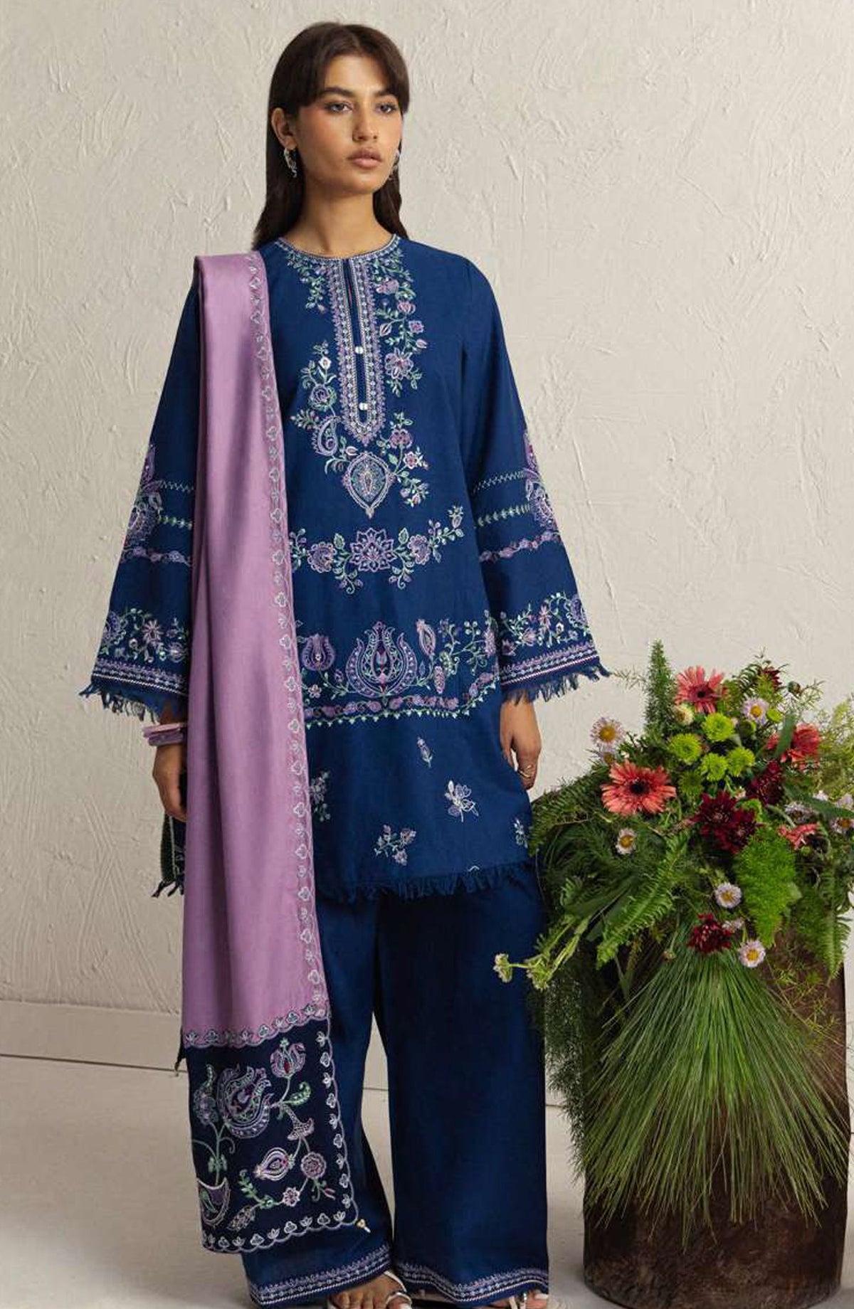 Coco by Zara Shahjahan Embroidered Khaddar Unstitched 3 Piece Suit - D-4A - ZS26CW - Blue - Winter Collection