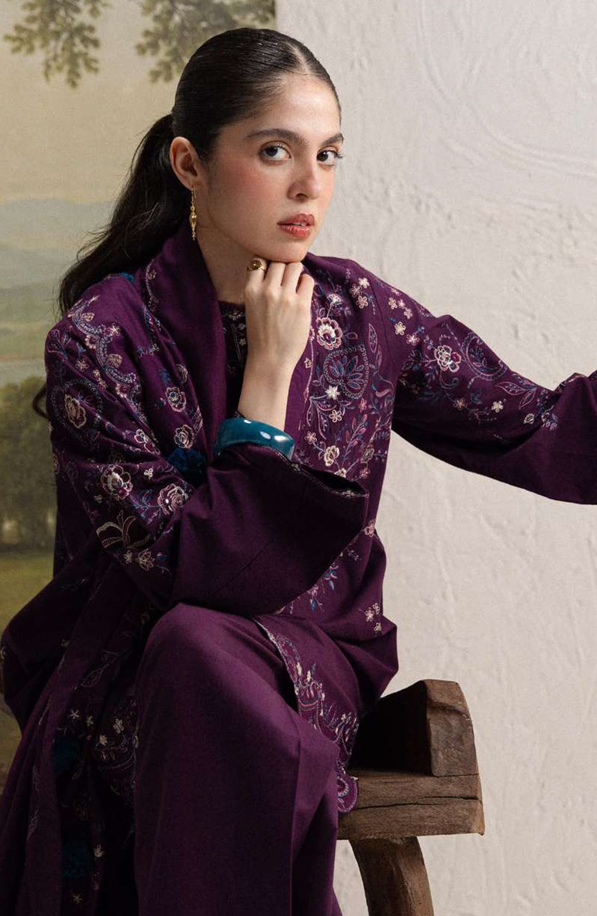Coco by Zara Shahjahan Embroidered Karandi Unstitched 3 Piece Suit - D-5A - ZS26CW - Purple - Winter Collection