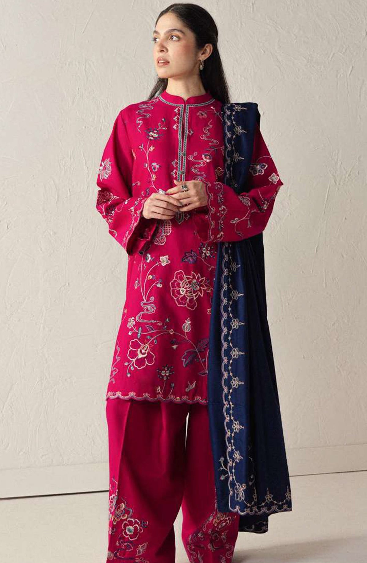 Coco by Zara Shahjahan Embroidered Khaddar Unstitched 3 Piece Suit - D-8B - ZS26CW - Pink - Winter Collection