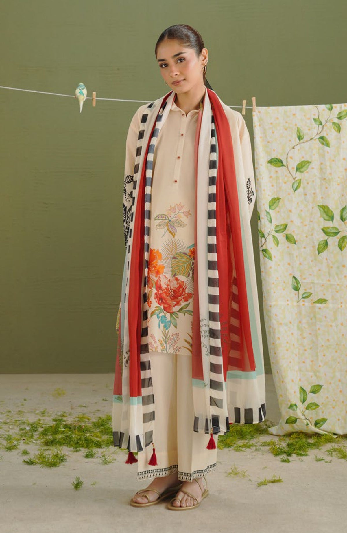 Coco by Zara Shahjahan Printed Lawn Unstitched 3 Piece Suit - D-3A - ZS26PR - Fawn - Summer Collection