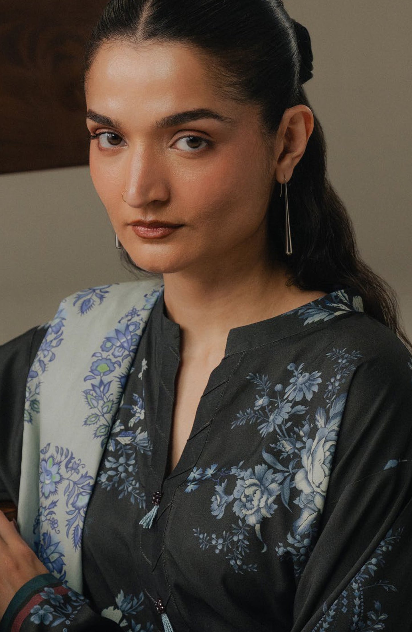 Coco by Zara Shahjahan Digital Printed Linen Unstitched 3 Piece Suit - Hushed Ember-6B - ZS25PND - Black - Winter Collection