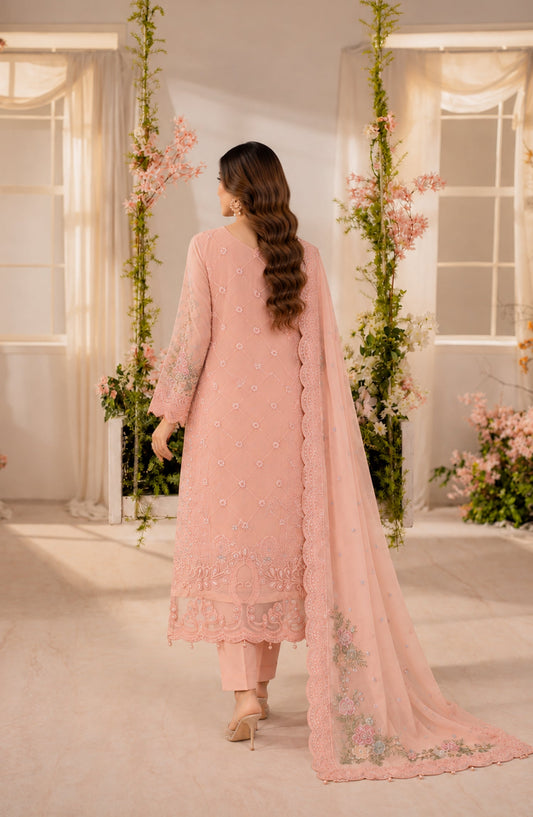 Darbaar-e-Ishq by Amna Khadija Embroidered Chiffon Stitched 3 Piece Suit - AKDI-02 - AM26DBR - Pink - Festive Collection