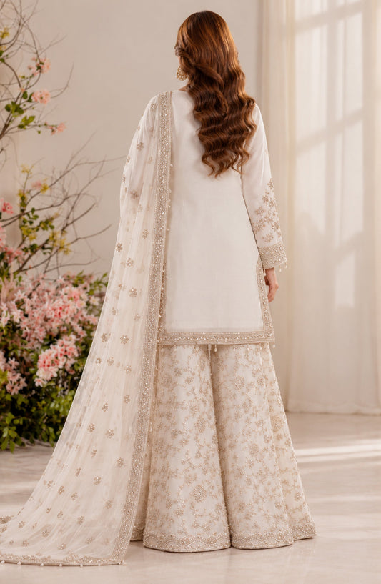 Darbaar-e-Ishq by Amna Khadija Embroidered Chiffon Stitched 3 Piece Suit - AKDI-05 - AM26DBR - White - Festive Collection