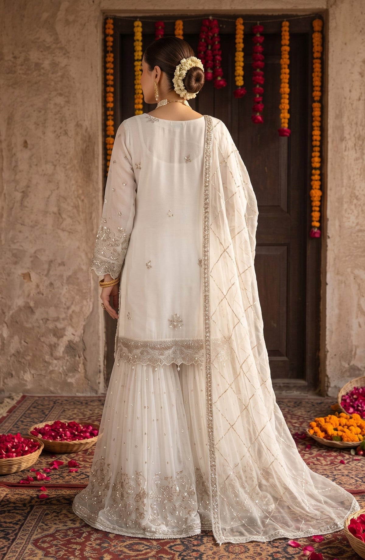Darbaar-e-Ishq by Amna Khadija Embroidered Chiffon Stitched 3 Piece Suit - AKDI-07 - AM26BRT - White - Festive Collection